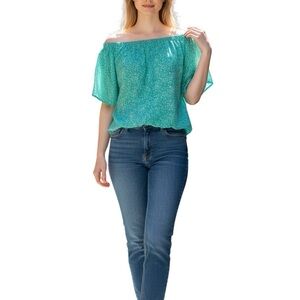 Cynthia Steffe Teal Off-Shoulder Blouse